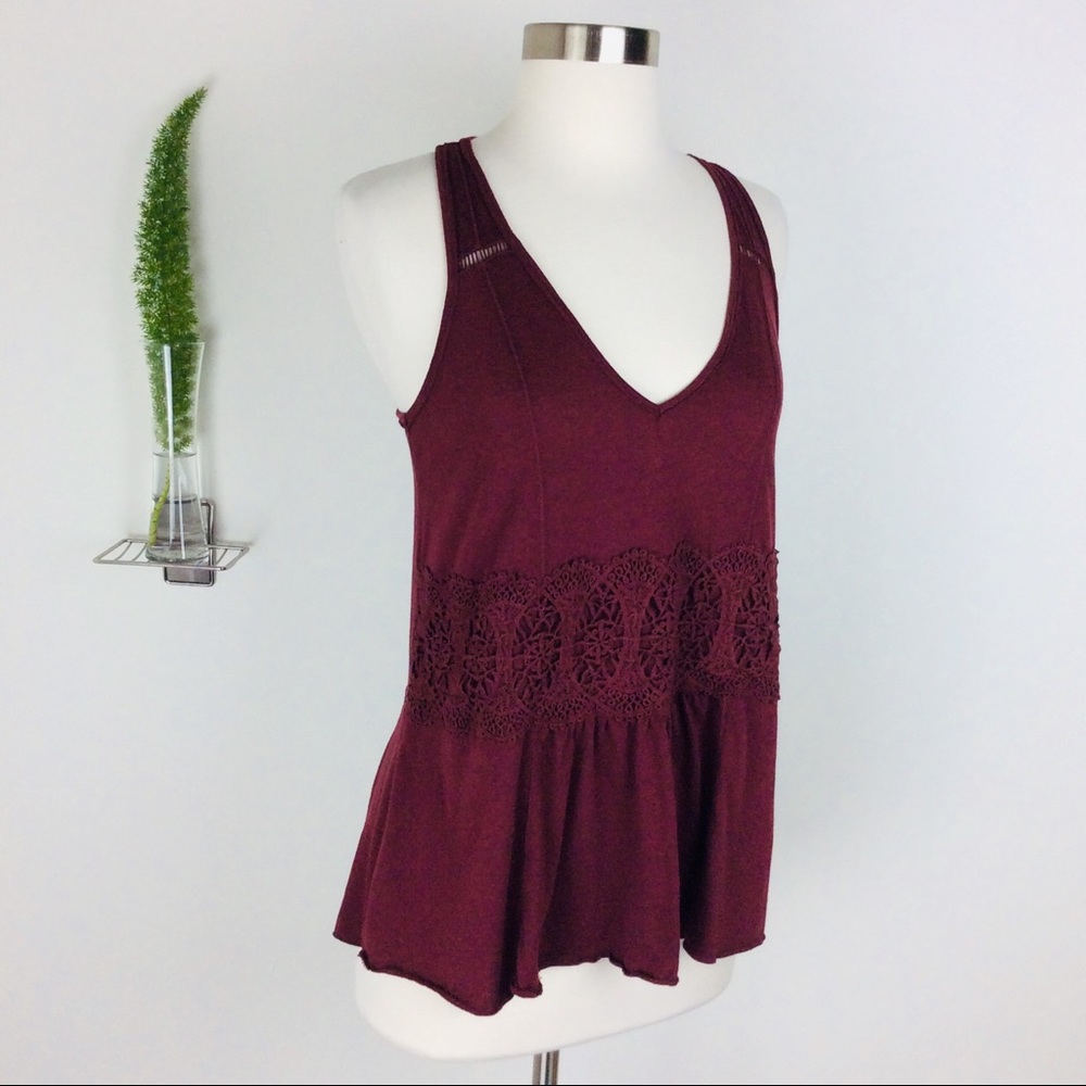 Mossimo Burgundy Cute Laced Flared Tank Top S